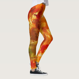 Marble red, orange, guld, gult leggings