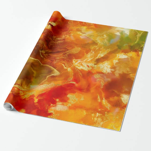 Marble Red orange, guld, skriv in papper Presentpapper (Utrullad)
