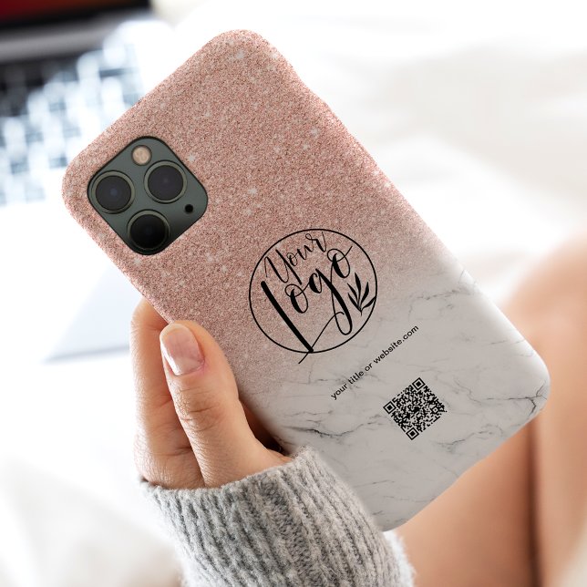 Marble ro guld business company logotyp qr-kod (Marble rose gold business corporate logo qr code Case-Mate iPhone case)