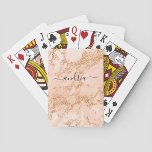 Marble ro Guld Glitter, svart skript Namn Casinokort