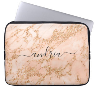 Marble ro Guld Glitter, svart skript Namn Laptop Fodral