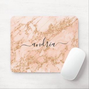 Marble ro Guld Glitter, svart skript Namn Musmatta