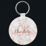 Marble ro guld monogram initialer namn nyckelring<br><div class="desc">En snyggt vit och ro guld färgad marmorbakgrund och färgad från ro guld. Anpassa och lägg till ditt monogram initialer och namn.</div>