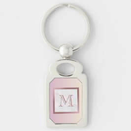 Marble Ro Guld Monogram Rosa Rektangulärt Silverfärgad Nyckelring