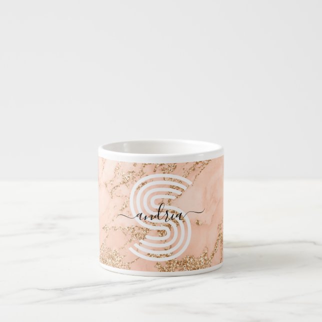 Marble ro Guld, Namn Wht Monogram Espressomugg (Framsidan)