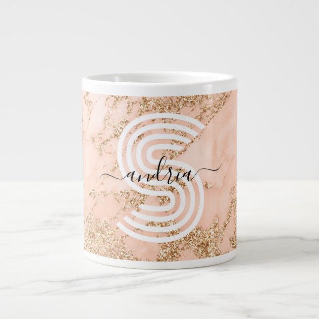 Marble ro Guld, Namn Wht Monogram Jumbo Mugg (Framsidan)