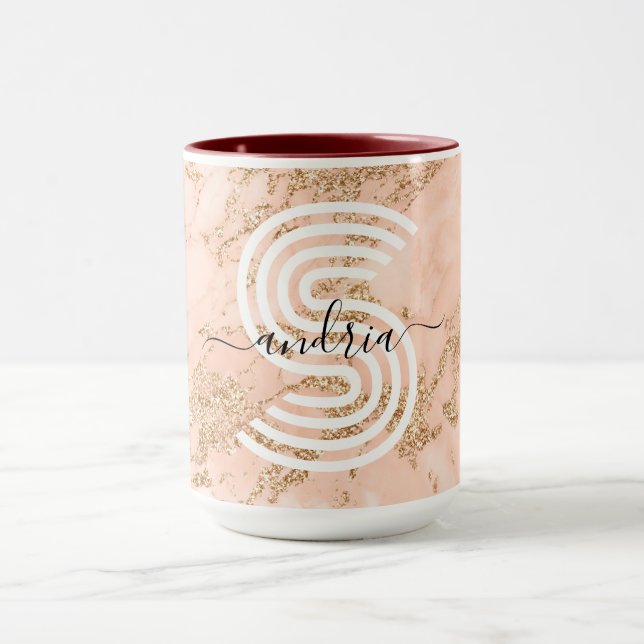 Marble ro Guld, Namn Wht Monogram Mugg (Center)