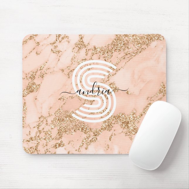Marble ro Guld, Namn Wht Monogram Musmatta (Med mus)