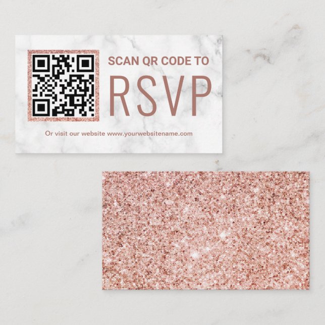 Marble Ro Guld QR Code OSA Bröllop webbplats Tilläggskort (Fram/baksida)