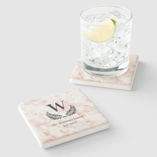 Marble ro guld rosa, mongram klassisk stenunderlägg