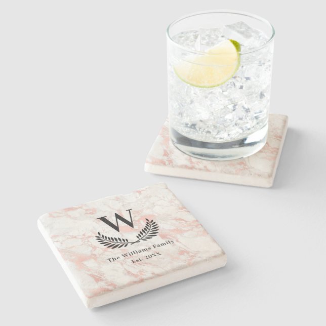 Marble ro guld rosa, mongram klassisk stenunderlägg (Sidan)