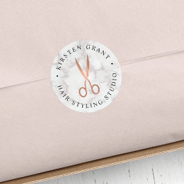 Marble & Ro Guld Scissors Salon Logotyp Runt Klistermärke