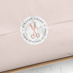 Marble & Ro Guld Scissors Salon Logotyp Runt Klistermärke