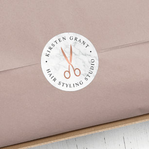 Marble & Ro Guld Scissors Salon Logotyp Runt Klistermärke