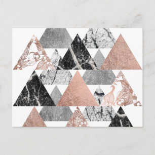 Marble Ro Guld Silver och Blommigt Geo Triangles Vykort