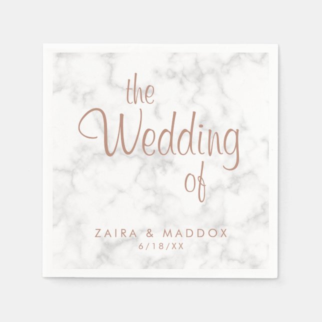 Marble Ro Guld Skripta Modern Bröllop Pappersservett (Framsidan)