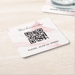 Marble rosa business namn qr-kod underlägg papper kvadrat