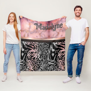 Marble Rosa Chic Tiger Safari Print Fleecefilt