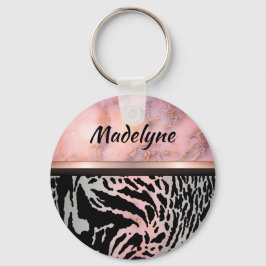 Marble Rosa Chic Tiger Safari Print Personlig Nyckelring