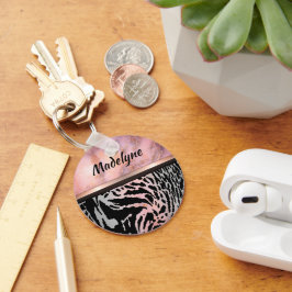 Marble Rosa Chic Tiger Safari Print Personlig Nyckelring
