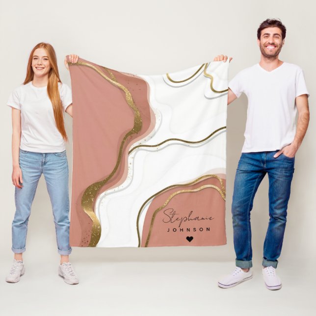 Marble  Rosa Guld Agate Personlig Monogram Fleecefilt (På plats)