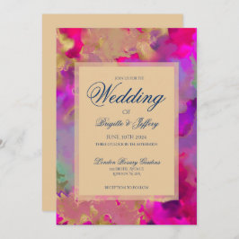 Marble rosa, lila Blue bläck bröllopsinbjudningar Spara Datumet