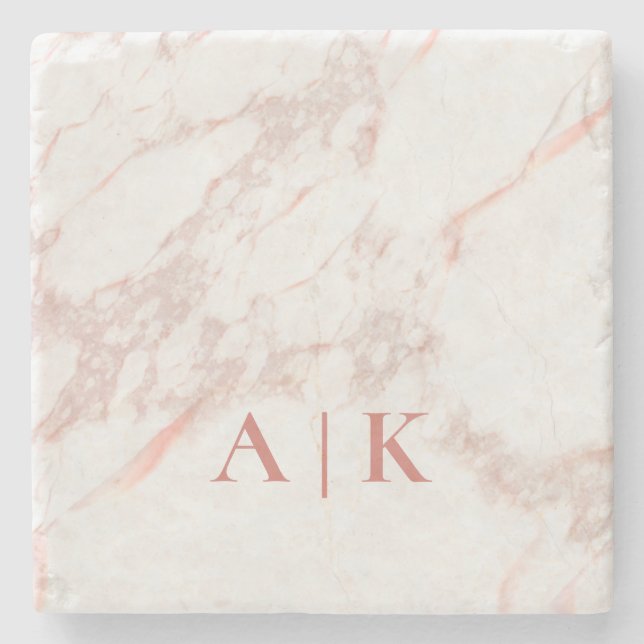 Marble Rosa Monogrammed Beverage Coaster Stenunderlägg (Framsidan)