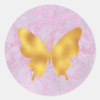 Marble Rosa och Guld Butterfly Runt Klistermärke