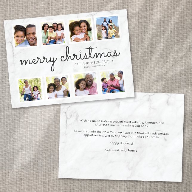 Marble Script Photo Collage jul Julkort (Skapare uppladdad)