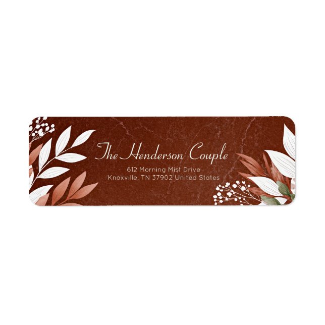 Marble Sienna Earthy Botanical Border Returadress Etikett (Framsidan)