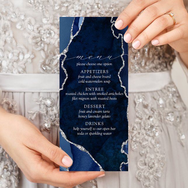 Marble & Silver Agate Bröllop Menu Reklamkort (Skapare uppladdad)