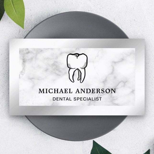 Marble Silver Foil Dental Clinic Tooth Dentist Visitkort (Skapare uppladdad)