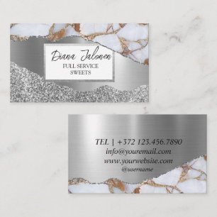 Marble Silver Glitter Women's DIY Beauty Visitkort