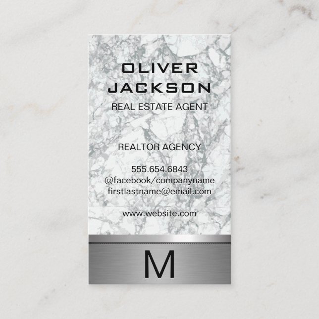Marble Silver Metallic Trim | Monogram Lux Visitkort (Framsida)