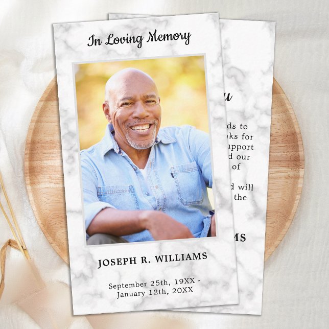 Marble Simple Memorial Photo Funeral Tack Anteckningskort (Skapare uppladdad)