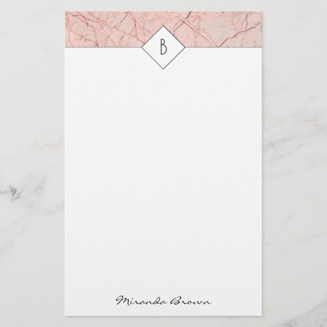 Marble Stationery i Monogram Elegant Ro Guld Brevpapper (Framsida)