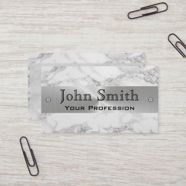 Marble Steel Silver Professionell Affärskort Visitkort (Fram/Back In Situ)