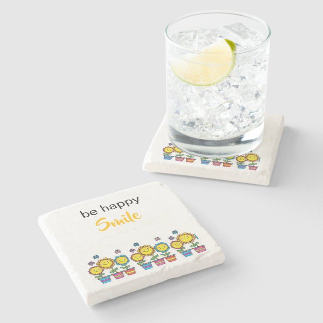 Marble Stencoasters Glad Solrosar Blommig  Stenunderlägg (Sidan)