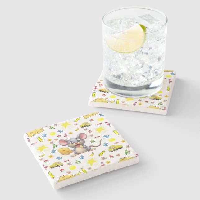 Marble Stens Underlägg Mus Gul Ost Katt Stjärnor (Sidan)