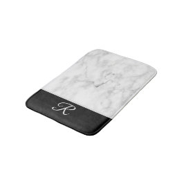 Marble Stil Black White Monogram Initial Badrumsmatta