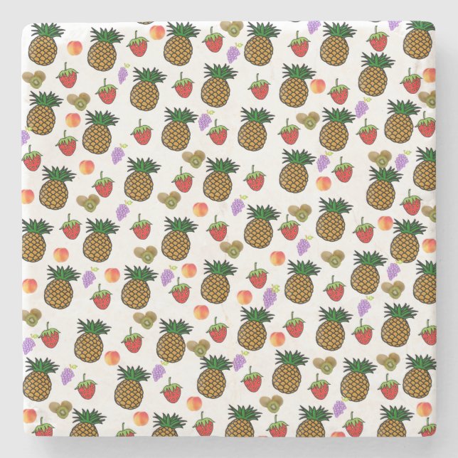 Marble Stone Coaster Pineapple Strawberries Fruit  Stenunderlägg (Framsidan)