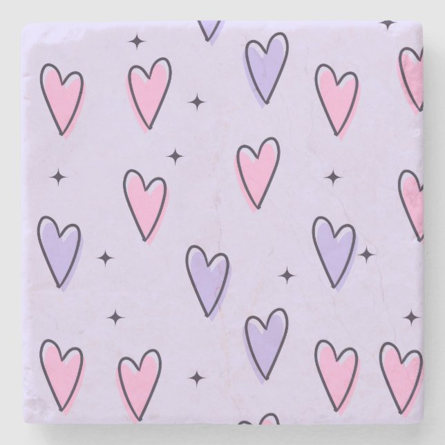 Marble Stone Coaster Valentine's Day Pink Purple  Stenunderlägg (Framsidan)
