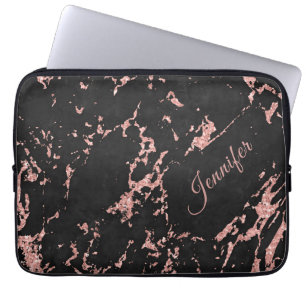 Marble Stone med ditt namn, Black Ro Guld Laptop Fodral