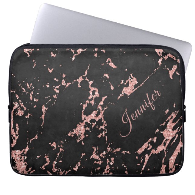 Marble Stone med ditt namn, Black Ro Guld Laptop Fodral (Framsidan)