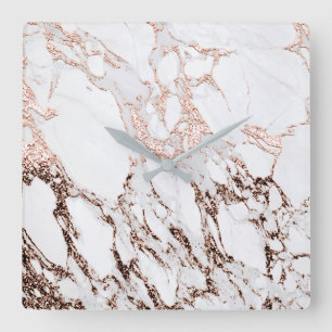 Marble Stone Minimal ro Guld Metallic Copper Marbl Fyrkantig Klocka