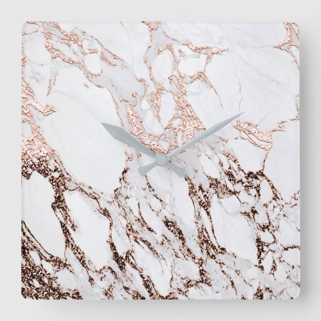 Marble Stone Minimal ro Guld Metallic Copper Marbl Fyrkantig Klocka (Framsida)