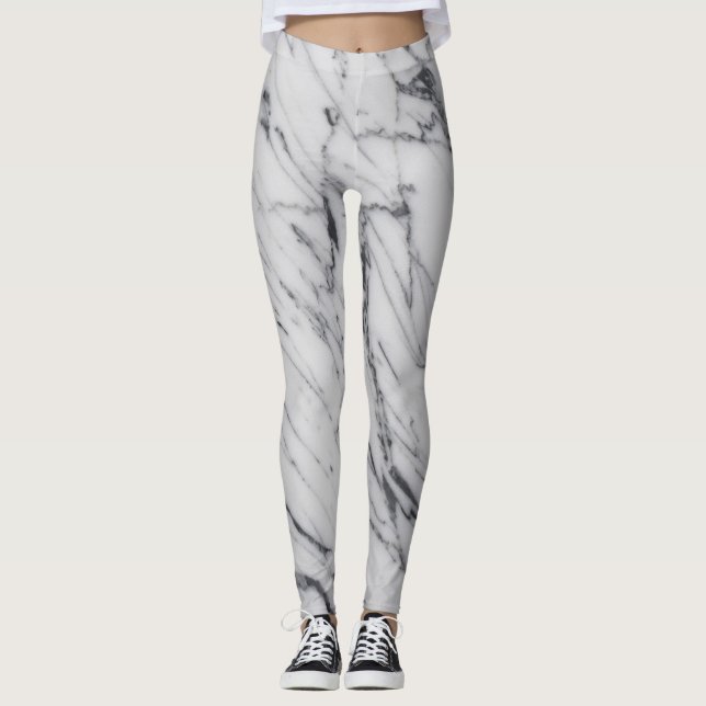 Marble Stone Mönster White Black Abstrakt Active Leggings (Framsida)