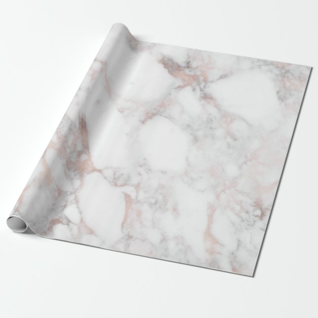 Marble Stone ro-guld & White Faux Marble Stone Presentpapper (Utrullad)