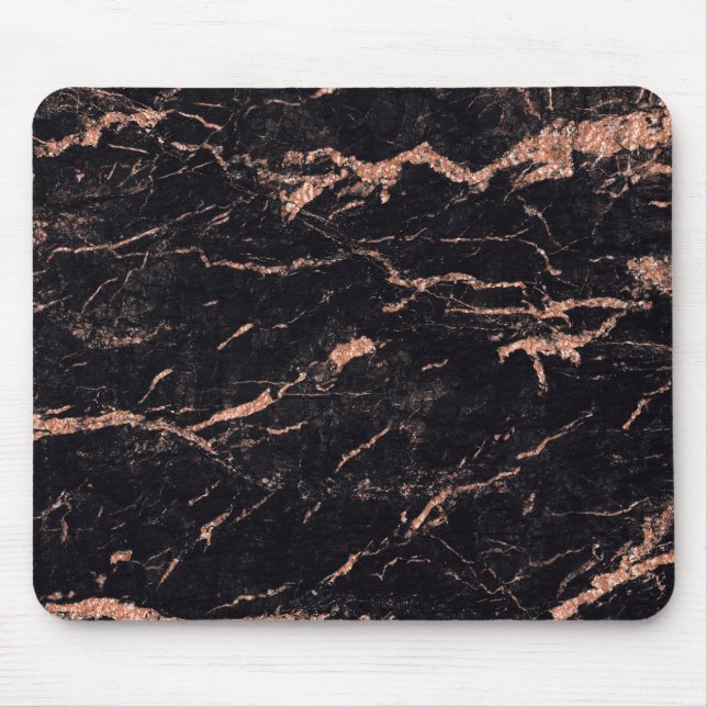 Marble Stone rosa ros Guld Black Glitter Musmatta (Framsidan)