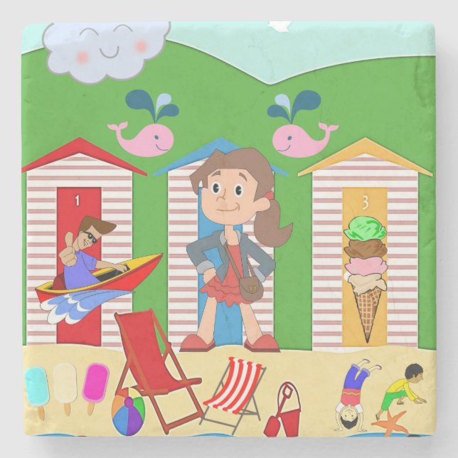 Marble Stone Underlägg Beach Roligt Ice Cream (Framsidan)